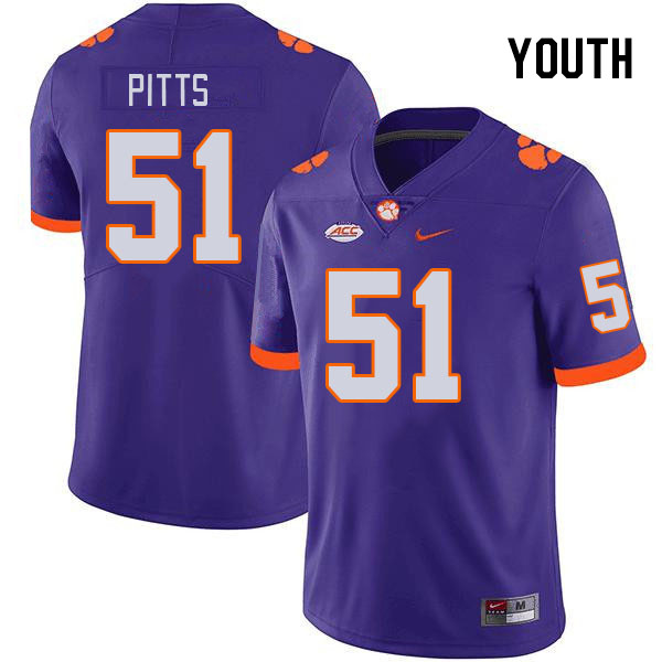 Youth Clemson Tigers Peyton Pitts #51 College Purple NCAA Authentic Football Stitched Jersey 23MY30ZI